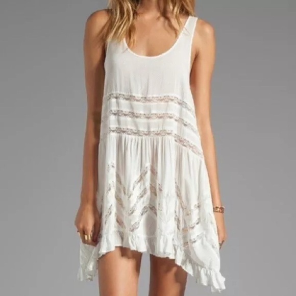 Intimately Free People Womens Voile Lace Trapeze Slip Dress Sz XSmall Cream Boho - Picture 2 of 5